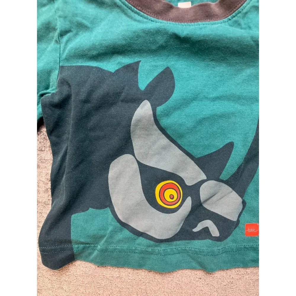 Tea Collection T-Shirt Baby Boys 6-12M Green Rhino Graphic Long Sleeve Side Snap